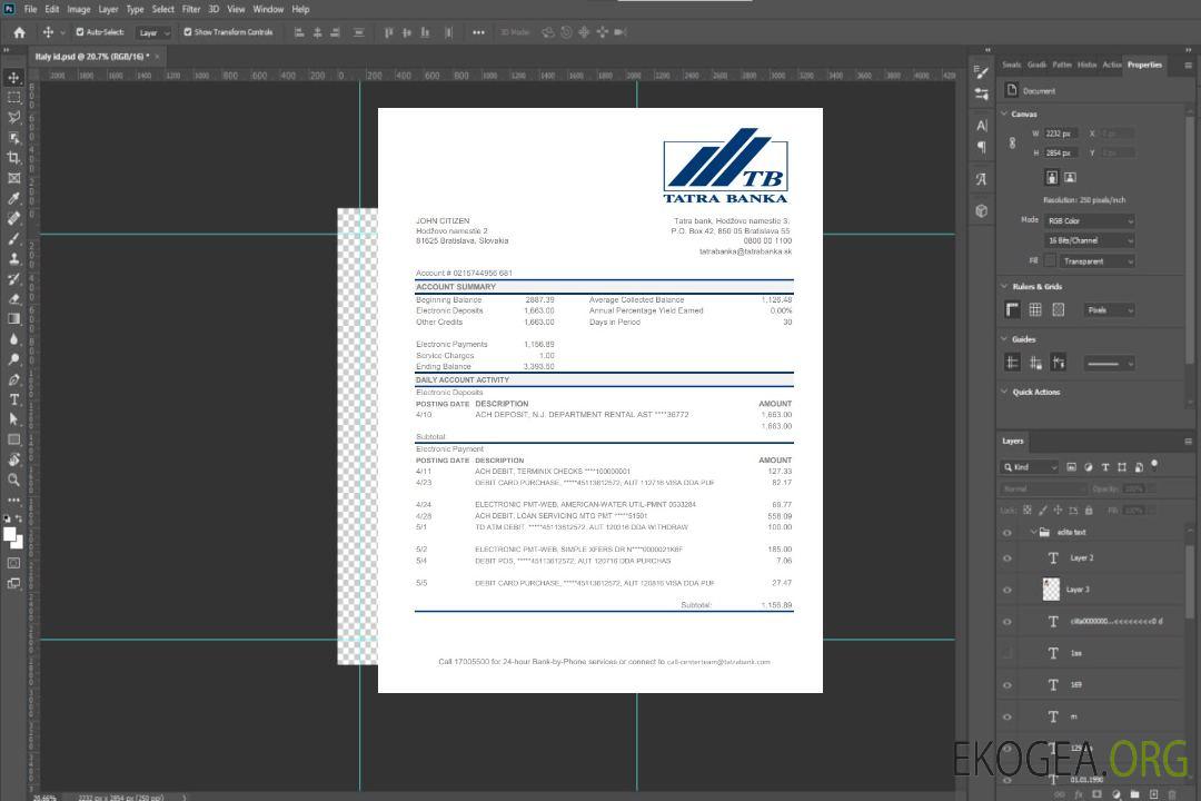 Slovaquie Tatra Bank excel pdf template